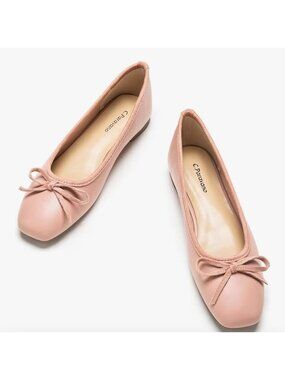 C. Paravano Pink Leather Bowknot Ballet Flats Square Toe, Size 5.5 NIB